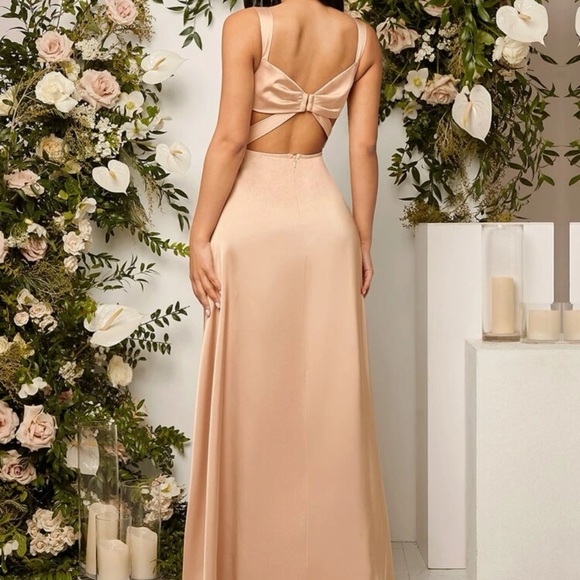Cut Out Back Split Thigh Bridesmaid Dress - Picture 5 of 7
